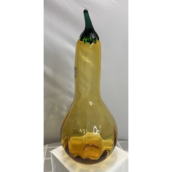 Blenko Handmade Amber & Green Glass Squash Gourd - Picture 4 of 9